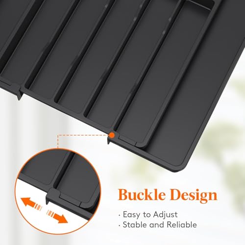 Image of JD FRESH Expandable Slider Drawer Organizer /Kitchen Cutlery Tray /Plastic Storage Tray Kitchen Organization /Adjustable Cutlery & BPA Free Flatware Holder for Spoons, Forks, Knives (Black, Pack of 1)