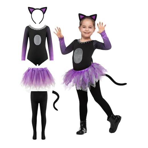 Spooktacular Creations Niño Niña Tutu Falda Gato, Niños Combinado Animal Diadema Cola Disfraz para Halloween Cosplay XS (3-4 años)