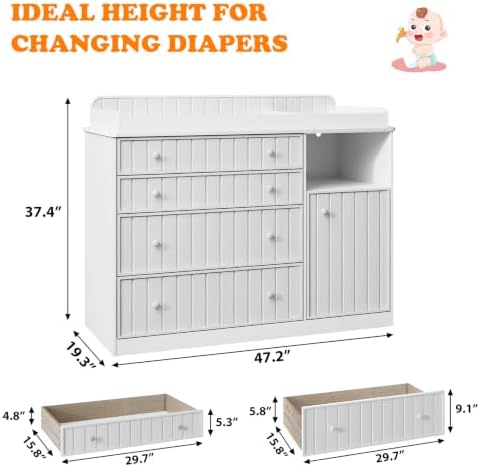 White Changing Table Dresser with 5 Drawers, Baby Nursery Diaper Table - 2