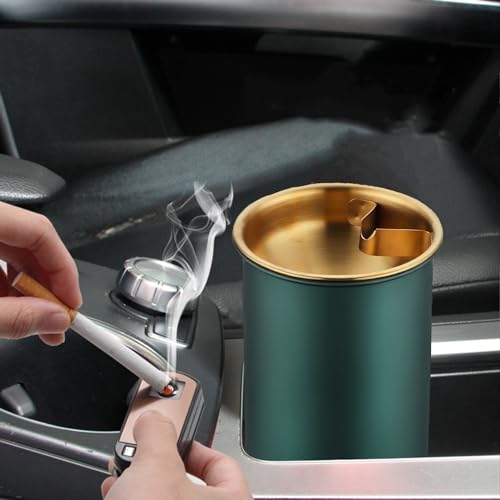 Image of Car Ashtray with Lid, Portable Smell Proof Self-Extinguishing Auto Ashtray, Detachable Smokeless for Car Cup Holder, Stainless Steel Windproof Butt Bucket Ash Tray for Outdoor Travel Home Office