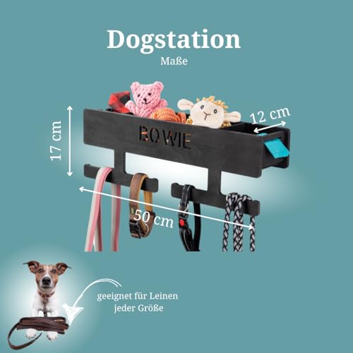 INEXTERIOR Hundegarderobe XL - Leinenhalter mit großer Ablage - Hundezubehör - DOGS - aus Birkenholz - personalisierbar - Made in Germany