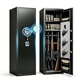 Biometric Gun Safe, No Assembly Required Fireproof Rifle Safe with Fingerprint Lock & Keypad, Adjustable Gun Cabinet Holds 12-15 Firearms with Pistol Pockets, Quick Access for Home Defense, Black