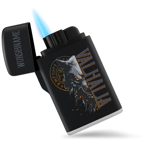 Feuerzeug - & - Valhalla Wolf Sturmfeuerzeug Wikinger Geschenk Vikinger Geschenke Vikings I Walhalla Wölfe Odins I Nordische Mythologie - 6,5 x 4 cm...