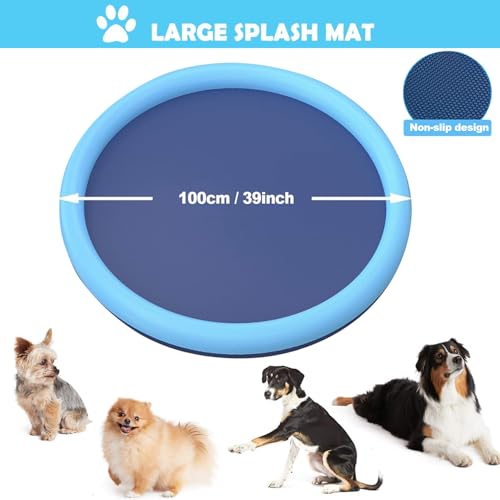 Bamda Hundepool 170cm/66.9in Hundeplanschbecken mit Antirutschfunktion, 0.6mm Verdickt Wassermatte Hund Faltbarer Langlebig Splash Pad für Sommer Hinterh Garten für Große & Kleine & Mittelgroßer Hunde