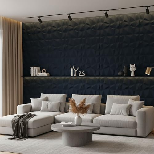 Image of Kayra Decor Wall Panels for Bedroom - PVC Diamond Design, Navy Blue Color 19.7 inch X 19.7 inch (Pack of 40) - Covers 107.80 Sq. Ft.