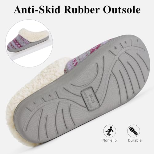 Image of Evshine Warm Knit House Slippers for Women Comfy Wool-Like Lined Chenille Slippers with Memory Foam and Indoor Outdoor Soles