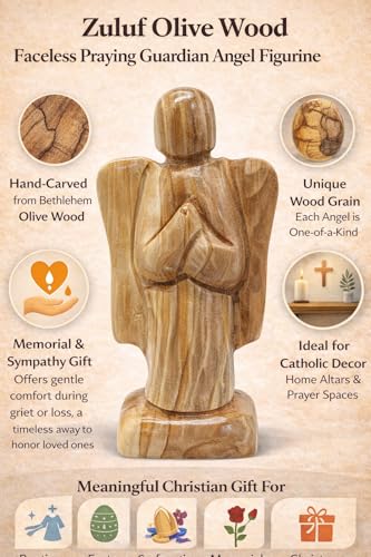 Estatua de Ángel Orante de Madera de Olivo 4.3 pulgadas miniatura 5