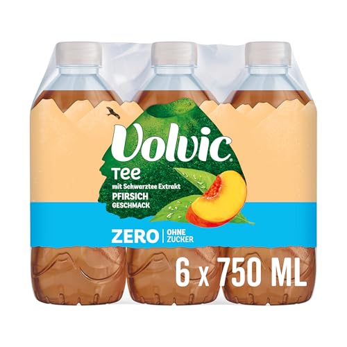 Volvic Tee Zero Pfirsichgeschmack Erfrischungsgetränk aus Schwarztee-Extrakt mit Pfirsichgeschmack 6 x 0 75 l