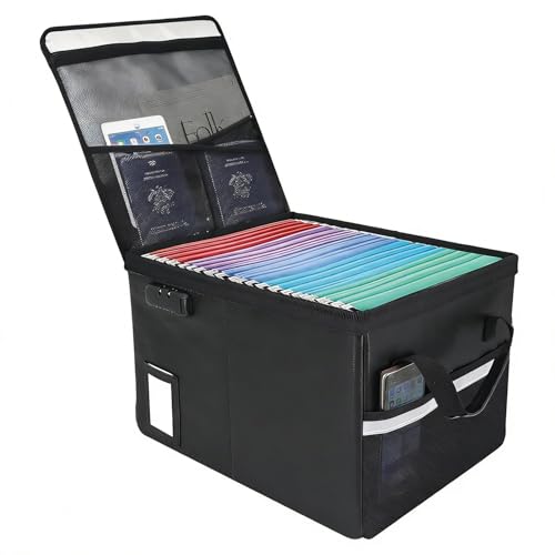 Upgraded 5200°F Fireproof Document File Organizer Box, Fireproof Storage Filing Cabinet with Lock, Portable Office Safe Box for Hanging Letter/Legal Folder 16.1 x 12.9 x 11in (Black) by Ehoehu - Used condition - CA$42.49