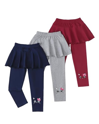 Girls Leggings Sweatpants Kids Girls Clothes Size 6 School Uniform Pants Girl 3 Pack Grey and Navy Blue and Red Pants with Skirt