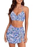 Herseas Women's Blue Floral Bikini Sets Two Piece High Waisted Swimsuit Push Up Criss Cross Top Adjustable Bathing Suit Medium
