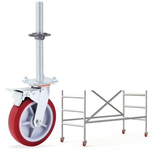 Image of 1 Pack 8 inch Adjustable Leveling Scaffolding Wheels,1-1 /5 inch OD Scaffold Screw | Heavy Duty Scaffold Leveling Jacks with Swivel Casters for Baker Scaffold, Ladder Jacks and Construction Equipment