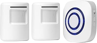 Wireless Home Security Driveway Alarm,Motion Sensor Alert Outdoor Chime Kit with 1 Plug-in Receiver and 2 PIR Motion Sensor Detector Alert for Business Home Office Shop, LED Indicators