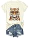 Glam Tiger Shirt Women Sparkly Tiger Graphic Tee Vintage Wild Animal Print Casual T-Shirt
