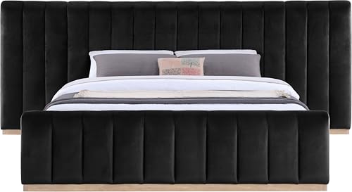 Image of Meridian Furniture AmaraBlack-K133 Collection Modern | Contemporary King Bed, Ultra Luxe Black 460 GSM Velvet, Natural Finish, Solid Wood Base and Inner Frame, 133 inch W x 99 inch D x 51 inch H, Black, King