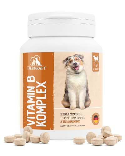 Tierkraft Vitamin B Komplex Hund B Vitamine für Hunde mit B1 B2 B3 B5 B6 B9 B12 Multivitamin Hund für Energie und Vitalität Dog Vitamins Made in Germany 100 Tabletten