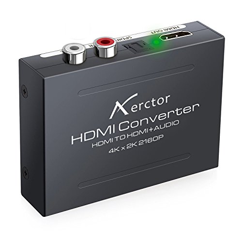 4K HDMI Audio Extractor,Aerctor HDMI to HDMI + Optical Toslink(SPDIF) + RCA(L/R) Stereo Analog Outputs Video Audio Splitter Converter Support 4K,Black