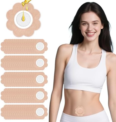 100PCS Castor Oil Patches, Disposable Organic Cotton Belly Button Patch, Leak-Proof, Self-Adhesive, Hypoallergenic, Easy to Use（Beige）