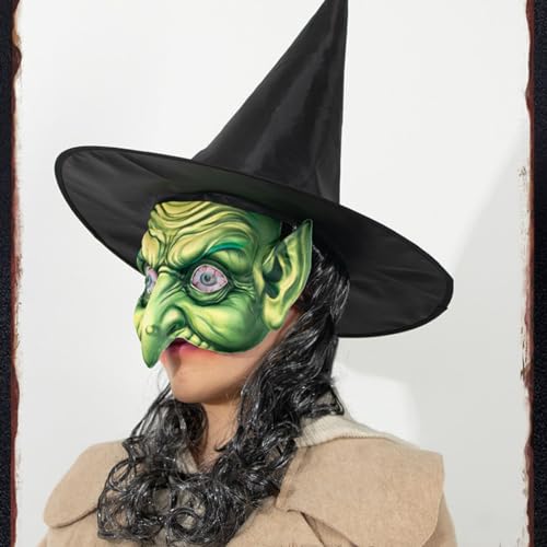 Generic Halloween Witch Mask, Witch Mask Set Includes Green Witch Mask, Hat And Wig thumb #3
