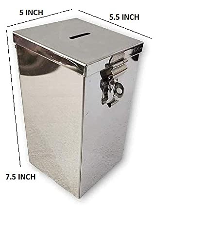 Image of Coin Box,Gullak,Donation,Antique Coin Bank Box Money Organiser Steel Body (7.5 Inch) Box(H- 7.5 inch W-5 inch L-5.5 inch) with Pre Fited Lock & 2key.