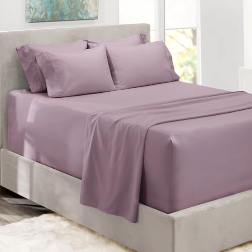 Image of Hearth & Harbor Extra Deep Pocket Sheet Sets, Luxury Soft 6 Piece Bed Sheet Set Fits Mattress 18-24 Inches - Twin, Dusty Purple