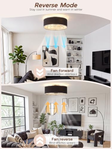Image of Flush Mount Ceiling Fans with Lights, 20 inch Caged Boho Ceiling Fan with Light and Remote, Bladeless with 6 Speeds for Bedroom, Nursery, Living Room