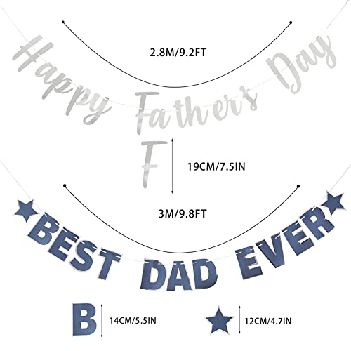 Image of Happy Father's Day Silver Banner Bunting Banner for Dad Father's Party Decorations Backdrop Garland for Father's Day (2 pcs Silver)