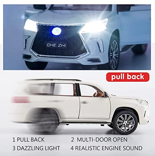 Image of DEUSON ECOM 1:24 Scale LX570 Toy Car for Kids Metal Diecast Car Pullback Sound and Light Openable Door, White