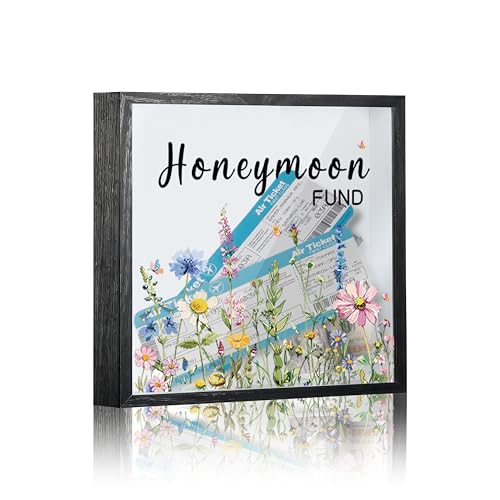 Honeymoon Fund Box 88 Wedding Shadow Box Frame with Slot Wildflowers Wedding Money Saving Decoration for Reception Bridal Shower Travel Fund Memory Keepsake Gift for Newlyweds -A14