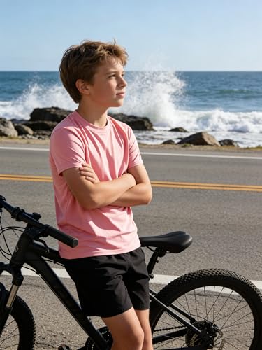 Image of Boys Neon Shirts Dry Fit Athletic T Shirts UPF 50+ Performance Cooling Shirt Short Sleeve Rash Guard Kids Top for Boys Girls