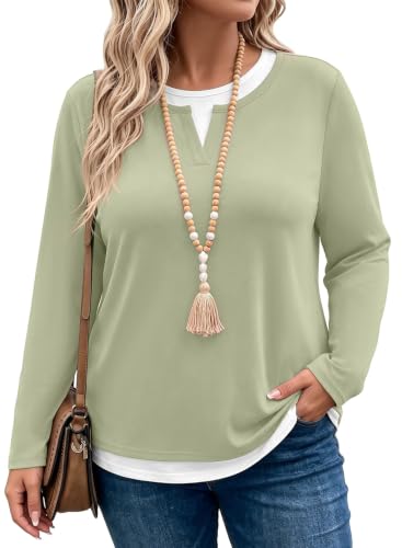 Image of Eytino Women Plus Size Fall Tops Patchwork Shirts (1X-5X)
