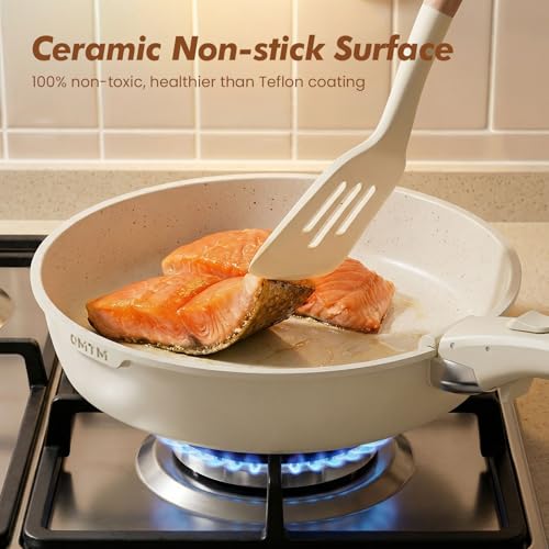 Image of OMTM Ceramic Non-Stick Cookware Set Pots and Pans with Detachable Handle