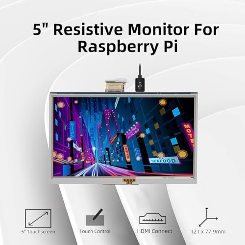 Image of 5 Inch Raspberry Pi Screen, Touchscreen Monitor 800x480 HDMI LCD Screen for Raspberry Pi 400 /4 /3 /2 /Zero /B /B+, Windows 11 /10 /8 /7