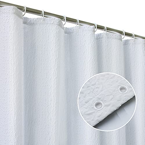 Sumgar White Shower Curtain Farmhouse Modern Fabric Cloth Bathroom Curtains Set With Hooks 3D Embossed Textured Polyester Ruffle Like Decorative Washable Waterproof Summer Luxury Bath Curtain 72"X72" #TOP1