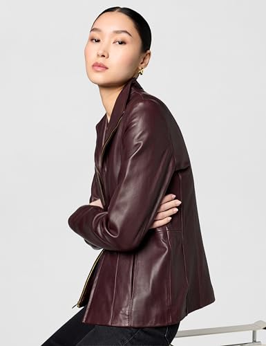 Image of Cole Haan Women's Leather Wing Collared Jacket (Standard and Plus Size)
