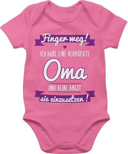 Baby Body Junge Mädchen - Sprüche - Finger weg ich habe eine verrückte Oma I - 3/6 Monate - Pink - babykleidung mit sprüchen babymode witzig spruch omi bodys lustige babygeschenke babygeschenk