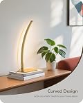 EDISHINE Curved LED Table Lamp, Modern Bedside Lamp with 3 Color Temperature & Stepless Dimming, Aluminum & Iron, Nightstand Lamp for Bedroom, Living Room, Gold