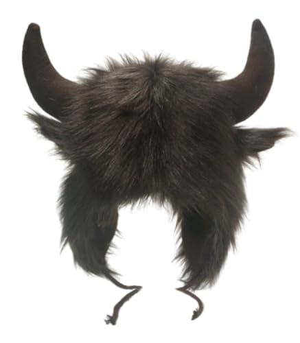 Faux Fur Trooper Hat for Women Men Furry Buffalo Hat with Horns Furry Earmuff Winter Trooper Caps Fluffy Earflap Cap 2025