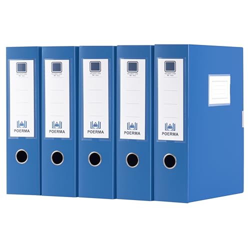 Image of POERMA Box Files A4, 5 Pack Folding Plastic Filing Boxes, 75mm Spine, Blue