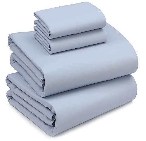Ruvanti 100% Cotton Sheets For Queen Size Bed - Crispy Cooling Percale Sheets - Breathable & Durable Queen Sheet Set - 16 Inches Deep Pocket Queen Size Sheets - Pastel Blue - 4 Pieces #TOP27