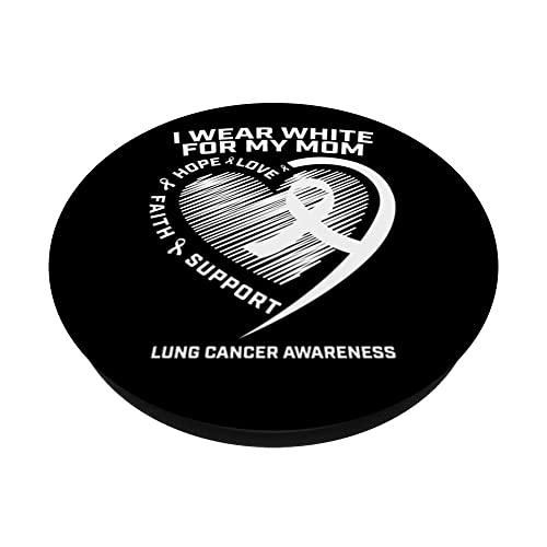 Lung Cancer Awareness Gifts Mom Men Women Lung Cancer Ribbon PopSockets Swappable PopGrip, Black - Image 2