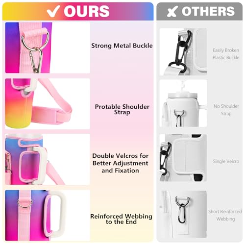 Image of Water Bottle Carrier Bag with Phone Pocket Compatible with Stanley /Meoky 40 oz Tumbler with Handle,Water Bottle Holder Pouch with Adjustable Strap Compatible with Stanley Cup Accessories,Rainbow
