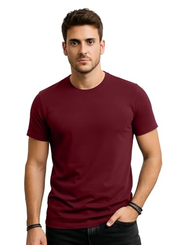 Image of Veirdo Regular Fit Half Sleeves Round Neck Solid Pure Cotton T-Shirt for Men (Available in White, Black, Swan White, Mustard, Maroon, Green, Lilac, Navy, Red Color)