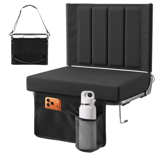 DUMOS Stadium Seats with Back Support, Padded Wide Bleacher Chairs, Black