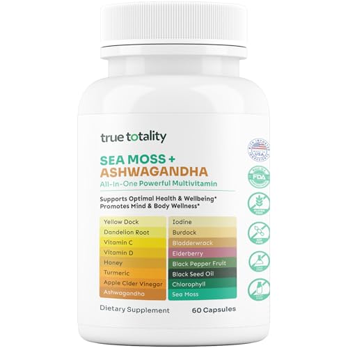 Sea Moss Capsules with Ashwagandha – Turmeric, Bladderwrack, Burdock, Elderberry, Black Seed Oil &