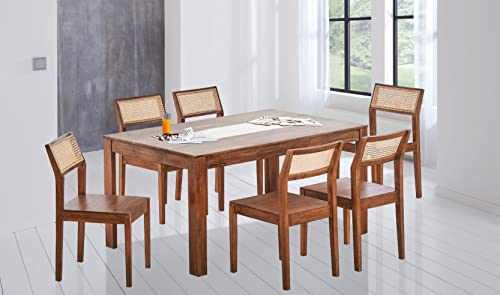 Image of SHRI MINTU'S ART Solid Sheesham Wood Dining Table 6 Seater | Six Seater Dinning Table with 6 Chairs for Home | Dining Room Sets for Kitchen & Restaurants | Rosewood, Brown Honey Finish