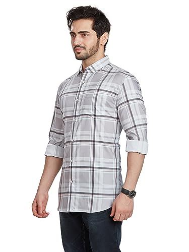 Image of BE ACTIVE Men's Solid Slim Fit Cotton Casual Shirt | Men Stylish Shirt | Spread Collar & Full Sleeves | Checkered Pattern | Regular Fit