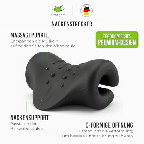 STRONGERT Nackenstrecker Orthopädisch Testsieger – Nackendehner für Nacken- und Schulterschmerzen, Schmerzlinderung bei Nackenschmerzen und Verspannungen, Nackenverspannung effektiv lösen