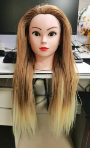 Training Head, TopDirect 75cm/29.5inch 100% Synthetic Fiber Hair Cosmetology Hairdressing Mannequi Head with Hair Manikin Doll with Table Clamp Holder + Hair Styling Set
