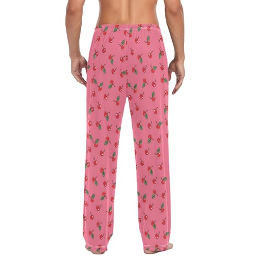 Mens Cotton Pajama Pants Sleep Lounge Pj Bottoms Sleepwear with Pockets Drawstring S Red Cherry3